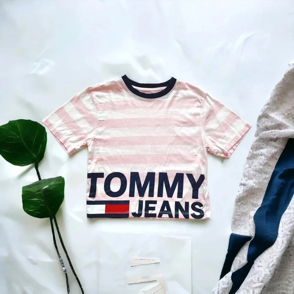 Tommy Hilfiger Tops - Tommy Hilfiger Cropped Striped Tee Top Shirt Pink White Stripes Shirt